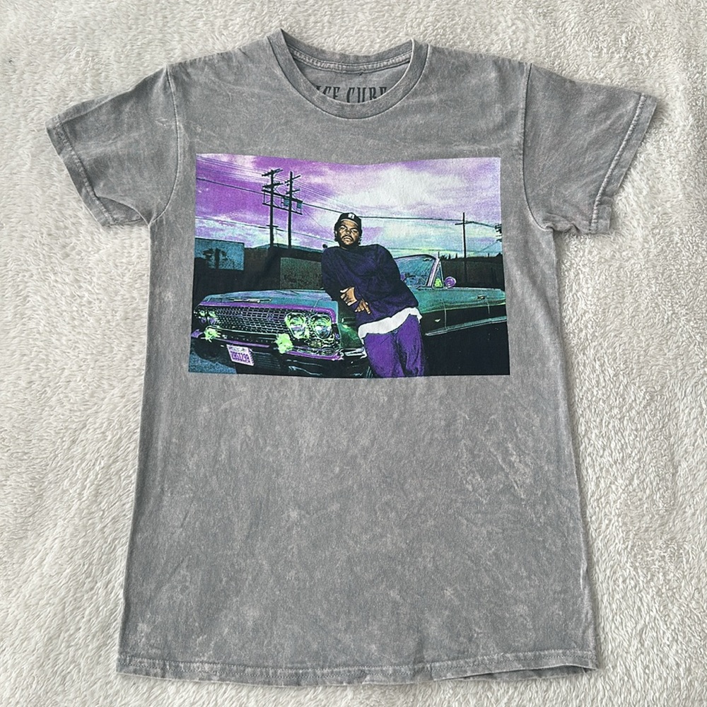 Ice Cube Graphic Gray Acid Wash Short Sleeve Tee Size S NWOT
